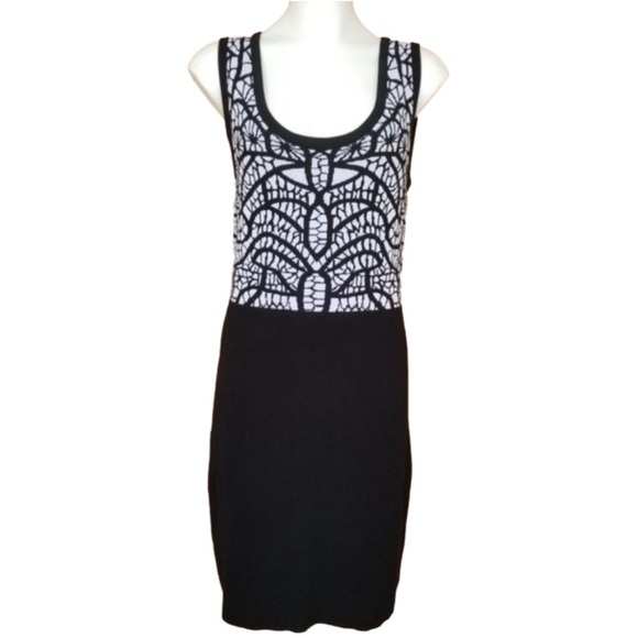 EUC Carmen Marc Valvo Black White Tank Sweater Dress Sweater Knit Dress Sz Large - Picture 2 of 9